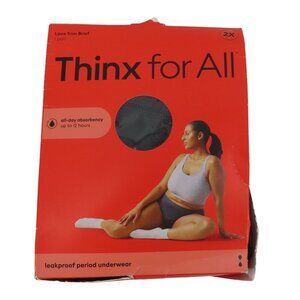 Thinx Women 2X Plus Size Lace Trim Brief Period Panty Black Haze NEW Open Box
